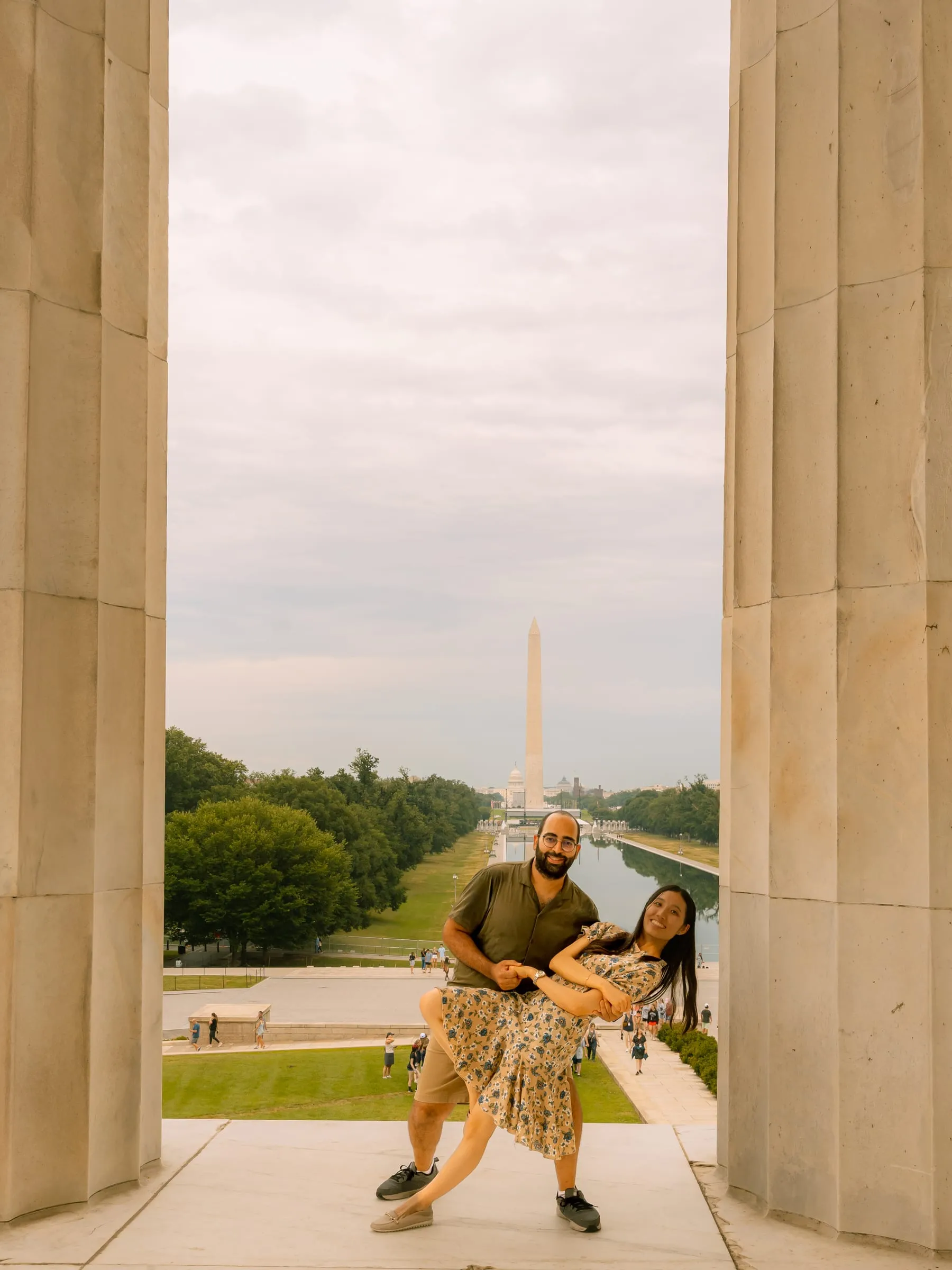 Samuel dipping Maryann for a spin between the Lincoln Memorial's columns